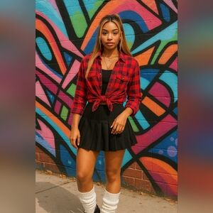 Levi’s Women M Red Plaid Flannel Shirt Western Check Button Down Y2K Streetwear